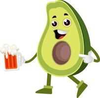 avocado con birra, illustrazione, vettore su bianca sfondo.