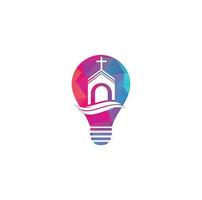 Chiesa edificio lampadina forma concetto logo design. modello logo per chiese e cristiano. attraversare Chiesa edificio logo. vettore
