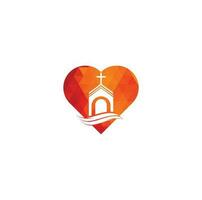 Chiesa edificio cuore forma concetto logo design. modello logo per chiese e cristiano. attraversare Chiesa edificio logo. vettore