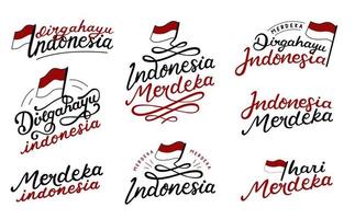 indonesiano indipendenza giorno lettering citazioni. mano scritto indipendenza giorno. vettore