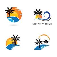 set logo spiaggia al tramonto vettore