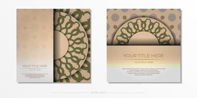 modello per Stampa design cartolina beige colori con mandala ornamento. preparazione un invito con un' posto per il tuo testo e astratto modelli. vettore