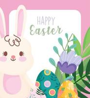contento Pasqua carino coniglio uova le foglie fogliame decorazione carta vettore