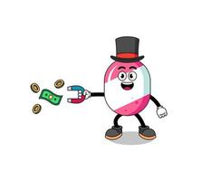 personaggio illustrazione di caramella attraente i soldi con un' magnete vettore