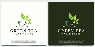 verde tè logo design con foglia e teiera creativo concetto vettore