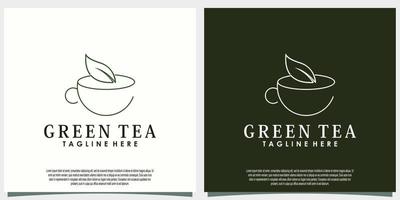 verde tè logo design con foglia e teiera creativo concetto vettore