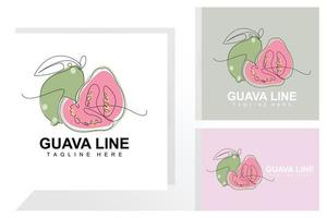 acqua guaiava logo design vettore con linea stile fresco frutta mercato illustrazione vitamina pianta