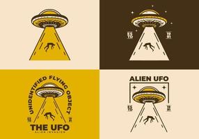 Vintage ▾ arte illustrazione di un' ufo succhiare un' umano vettore