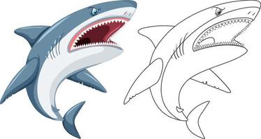 squalo cartone animato personaggio con suo scarabocchio schema vettore