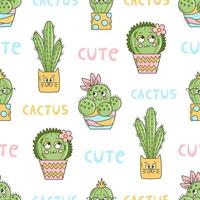 carino senza soluzione di continuità modello con cactus e lettering vettore