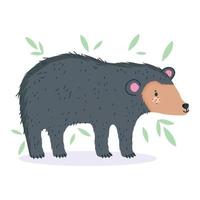 poco orso animale safari cartone animato con le foglie vettore
