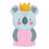 cartone animato koala con corona animale ritratto personaggio vettore