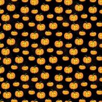 Halloween senza soluzione di continuità modello con carino Halloween zucche su nero sfondo vettore