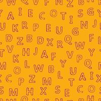 scarabocchio alfabeto senza soluzione di continuità sfondo. infinito vettore modello con viola lettere su un' giallo sfondo.