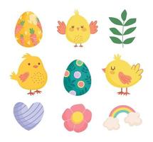 contento Pasqua carino polli uova fiore cuore arcobaleno decorazione vettore