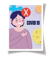 covid 19 prevenzione, non copertina bocca con mano cartone animato vettore