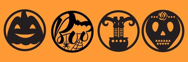 Halloween icone impostare. Halloween il giro forma distintivo nero colore. orizzontale arancia sfondo. vettore. vettore