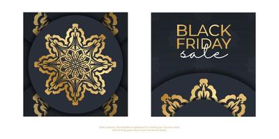 baner modello per nero Venerdì nel buio blu con il giro oro ornamento vettore
