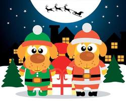 nuovo anno carta con cane Santa Claus e cane elfo vettore