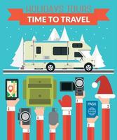 nuovo anno vacanze tour design piatto con camper, trailer vettore