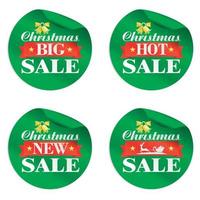 Natale vendita verde adesivi impostato grande, piccante, nuovo vendita con oro campana, rosso nastro e Santa Claus vettore