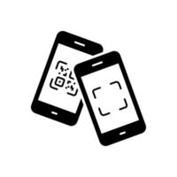 lettore scansione QR Code su mobile Telefono per pagamento silhouette icona. scanner qr codice verifica su smartphone glifo pittogramma. cliente senza fili controllo con codice a barre cartello. isolato vettore illustrazione.