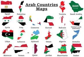 impostato di arabo paesi nazionale bandiera mappe, tutti 22 arabo bandiera mappe collezione puzzle pezzi. vettore