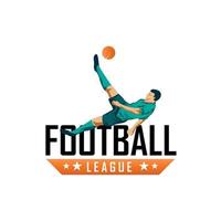 calcio giocatore logo nel azione con calcio emblema design su bianca sfondo vettore