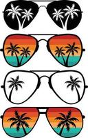retrò occhiali da sole tramonto su bianca sfondo. palma albero occhiali da sole cartello. piatto stile.