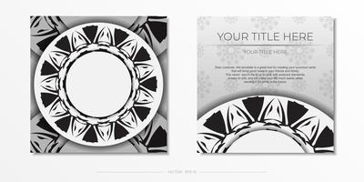 lussuoso Pronta per stampare bianca colore design cartolina con nero ornamenti. invito modello con spazio per il tuo testo e astratto modelli. vettore