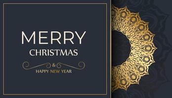 allegro Natale e contento nuovo anno saluto carta modello nel buio blu colore con inverno oro ornamento vettore