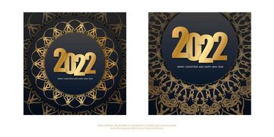 2022 opuscolo allegro Natale e contento nuovo anno nero colore con Vintage ▾ oro ornamento vettore