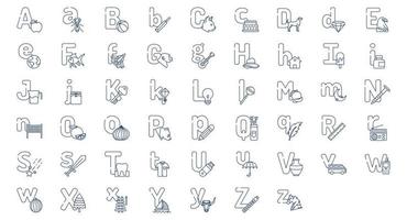 collezione di icone relazionato per alfabeto e simboli, Compreso icone piace cane, torta, formica, Mela e di più. vettore illustrazioni, pixel Perfetto impostato