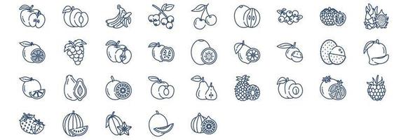 collezione di icone relazionato per frutta, Compreso icone piace mela, Banana, uva, Melograno, e di più. vettore illustrazioni, pixel Perfetto impostato