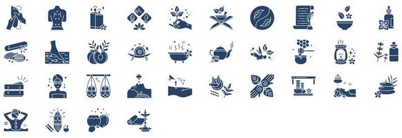 collezione di icone relazionato per ayurvedico e trattamento, Compreso icone piace pesce terme, massaggio, terme e di più. vettore illustrazioni, pixel Perfetto impostato