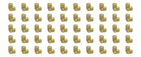 collezione di icone relazionato per moneta monete, Compreso icone piace dollaro, Euro, yen, e di più. vettore illustrazioni, pixel Perfetto impostato