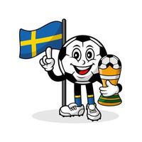 portafortuna cartone animato calcio Svezia bandiera con trofeo vincitore vettore
