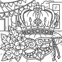 mardi gras re corona e maschera colorazione pagina vettore