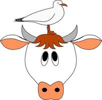 mucca e uccello, illustrazione, vettore su bianca sfondo.