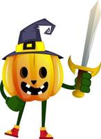 cartone animato Halloween zucca con spada vettore