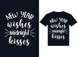 nuovo anno auguri mezzanotte baci illustrazioni per pronti per la stampa magliette design vettore