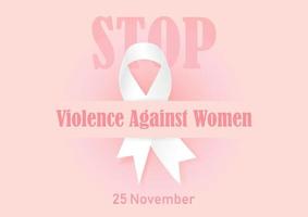 rosa slogan formulazione di internazionale giorno per il eliminazione di violenza contro donne su grande bianca nastro e fermare con il giorno di evento su rosa sfondo. tutti nel vettore design.