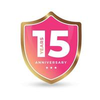 15 quindicesimo anniversario festeggiare icona logo etichetta vettore evento oro colore scudo