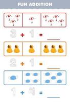 formazione scolastica gioco per bambini divertimento aggiunta di conteggio e tracciato il numero di carino cartone animato ombrello impermeabile maschera stampabile indossabile Abiti foglio di lavoro vettore