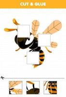 formazione scolastica gioco per bambini tagliare e colla tagliare parti di carino cartone animato vespa ape e colla loro stampabile insetto foglio di lavoro vettore