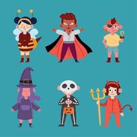 sei bambini con Halloween costumi vettore