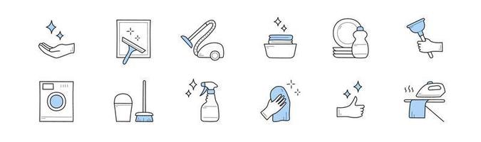 schizzo icone di pulizia servizio e lavanderia vettore