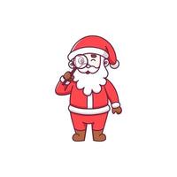 carino Santa Claus cartone animato personaggio con ingrandimento bicchiere vettore