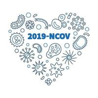 2019-ncov virus cuore vettore concetto blu linea illustrazione