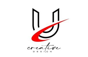 schema u lettera logo design con creativo rosso svolazzare. lettera u iniziale icona con curvo forma vettore